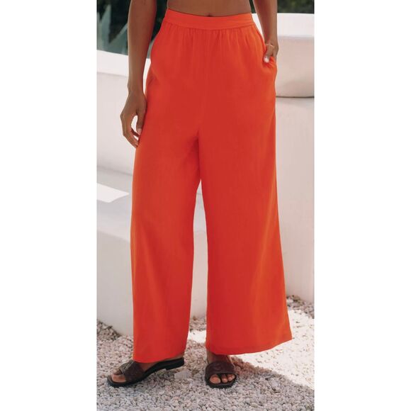 Anthropologie Celandine Orange Pull On Linen Wide Leg Pants Size Large New - Picture 1 of 5
